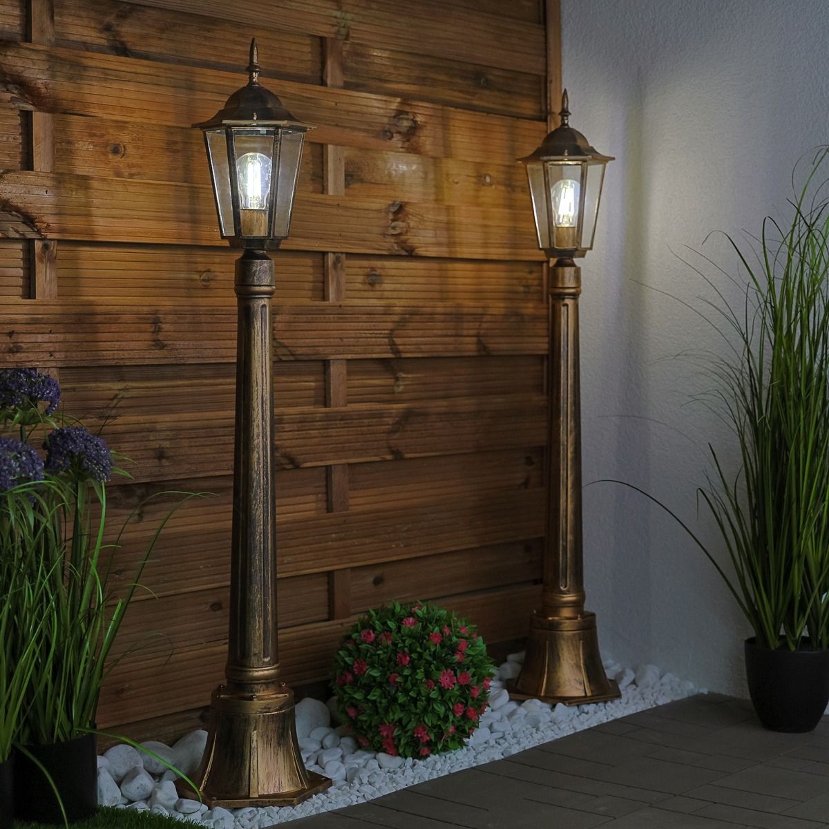 Tuinlamp – Lage Buitenlantaarn op Paal – 1 m Hoog – E27 – Patina