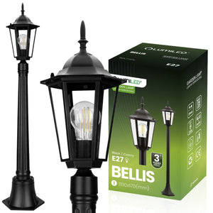 Tuinlantaarn – Buitenlamp op Paal – E27 – 1 m Hoog – Zwart