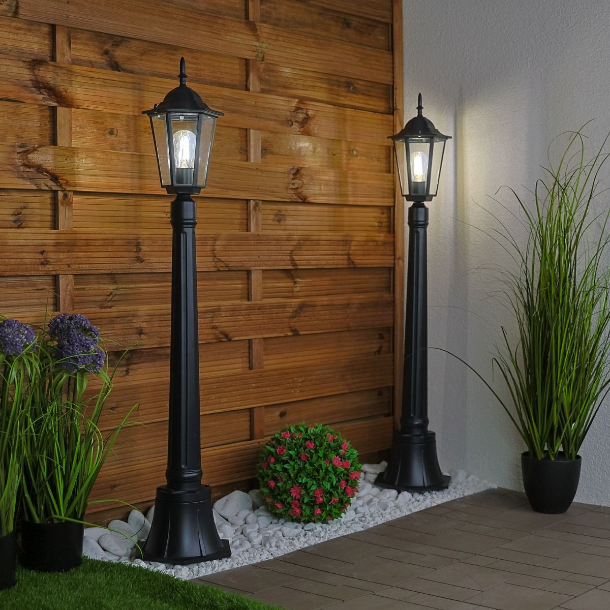 Tuinlantaarn – Buitenlamp op Paal – E27 – 1 m Hoog – Zwart