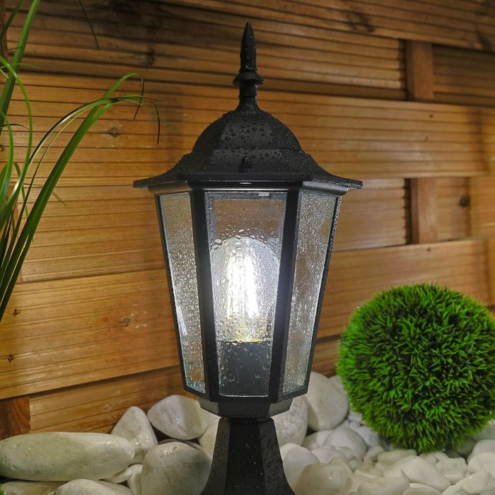 Staande Buitenlantaarn 42cm – Zwart – E27 Fitting – Aluminium & Glas – IP44