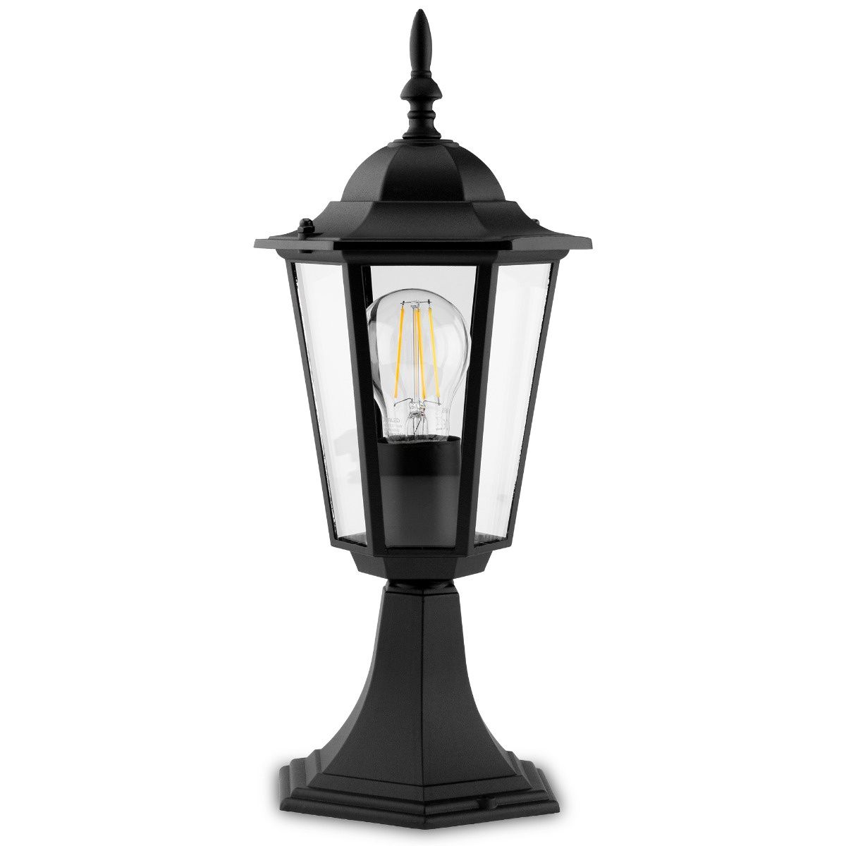 Staande Buitenlantaarn 42cm – Zwart – E27 Fitting – Aluminium & Glas – IP44