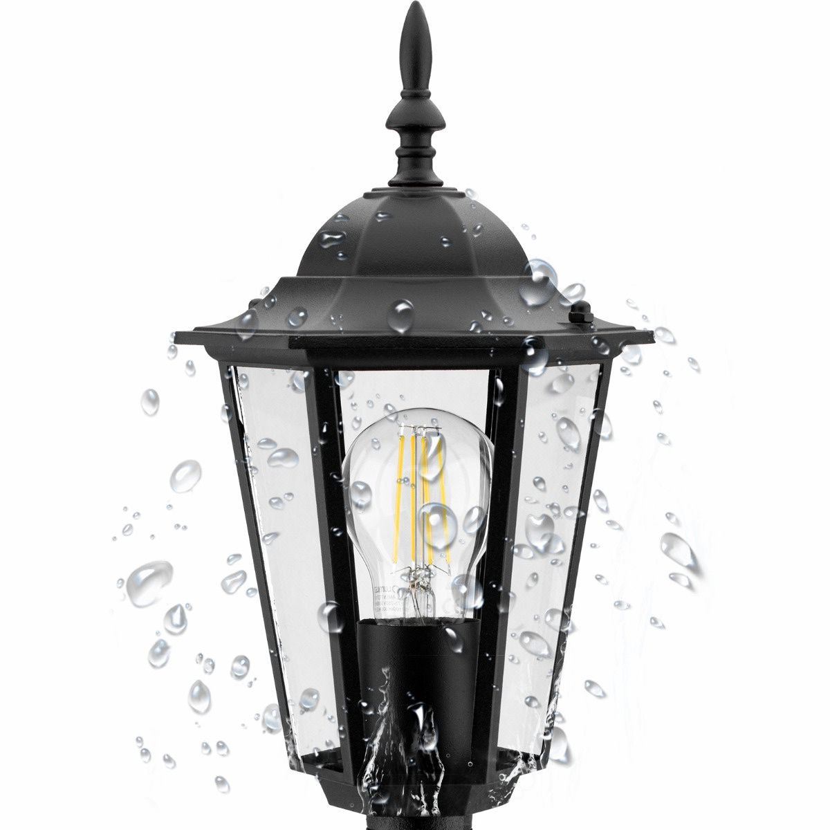 Staande Buitenlantaarn 42cm – Zwart – E27 Fitting – Aluminium & Glas – IP44