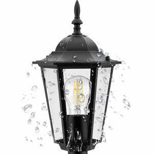 Staande Buitenlantaarn 42cm – Zwart – E27 Fitting – Aluminium & Glas – IP44