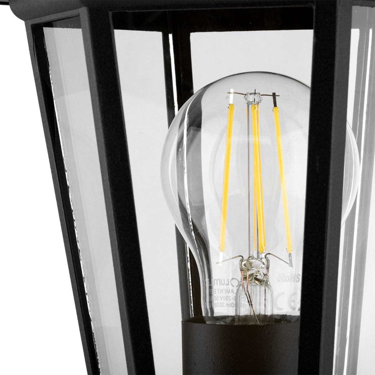 Staande Buitenlantaarn 42cm – Zwart – E27 Fitting – Aluminium & Glas – IP44