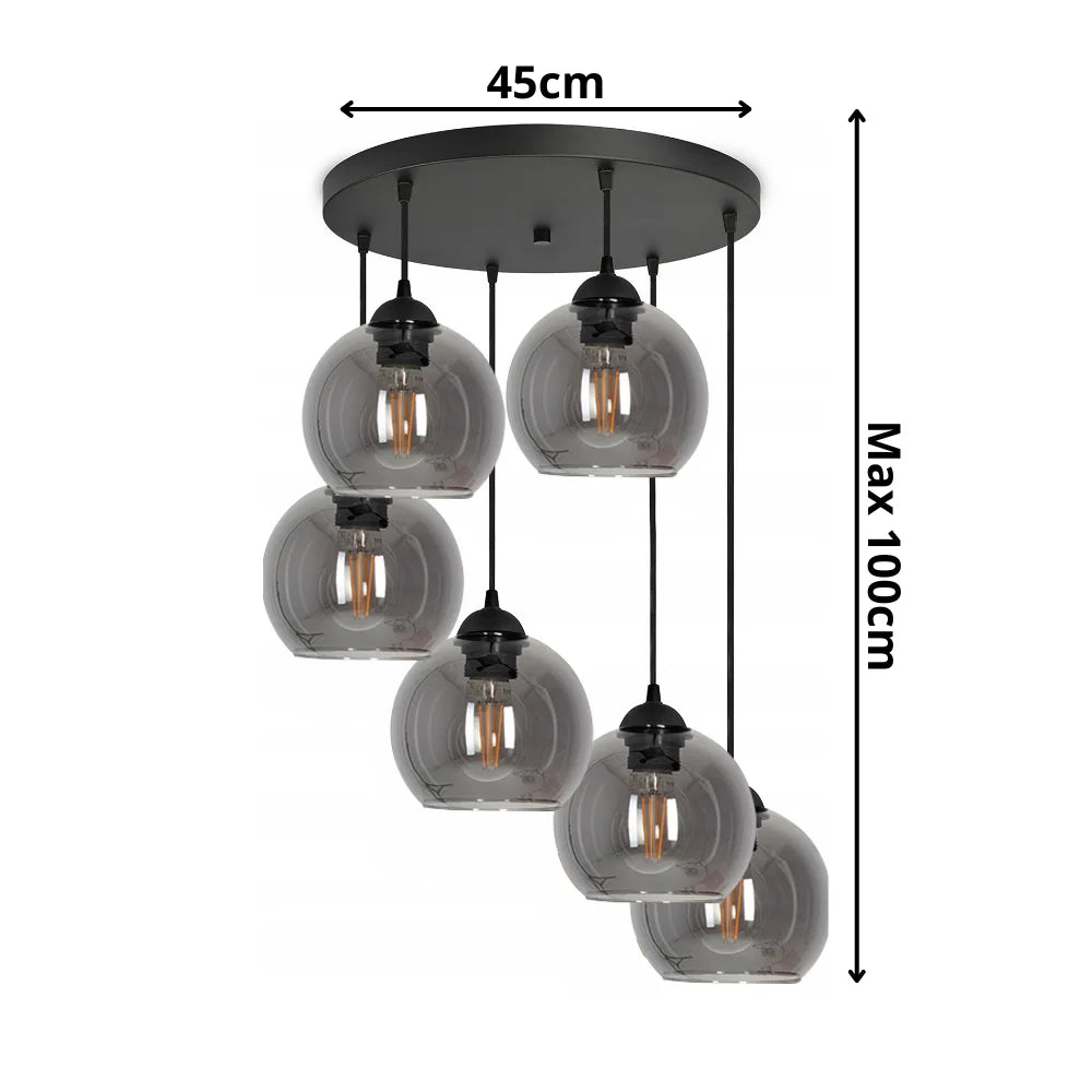 Hanglamp Bollamp Glass Serie 6 lichts Smoke 6 bol