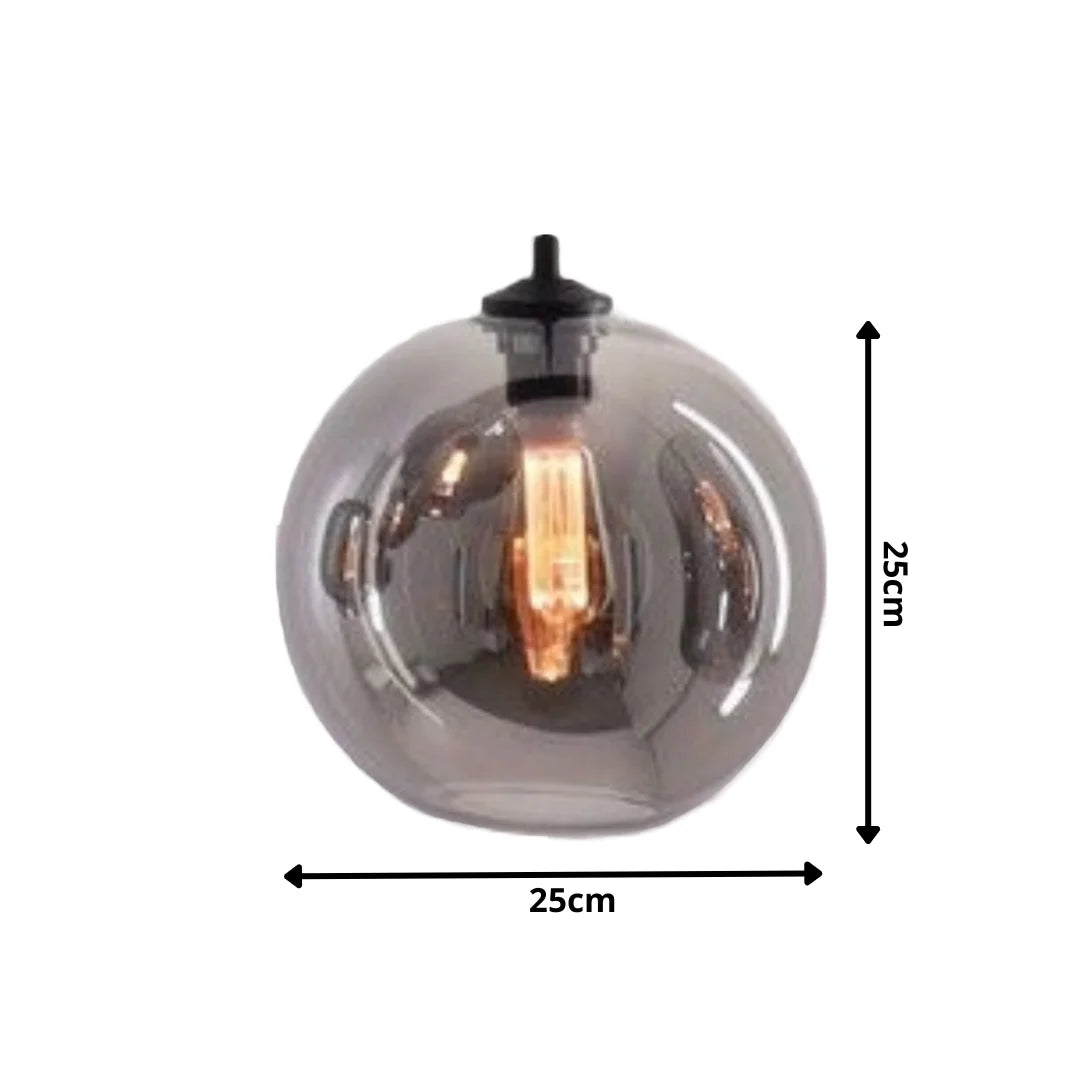 Hanglamp 3-Lichts Bol Rookglas Industrieel Woonkamer Eetkamer Smoke Zwart Grey