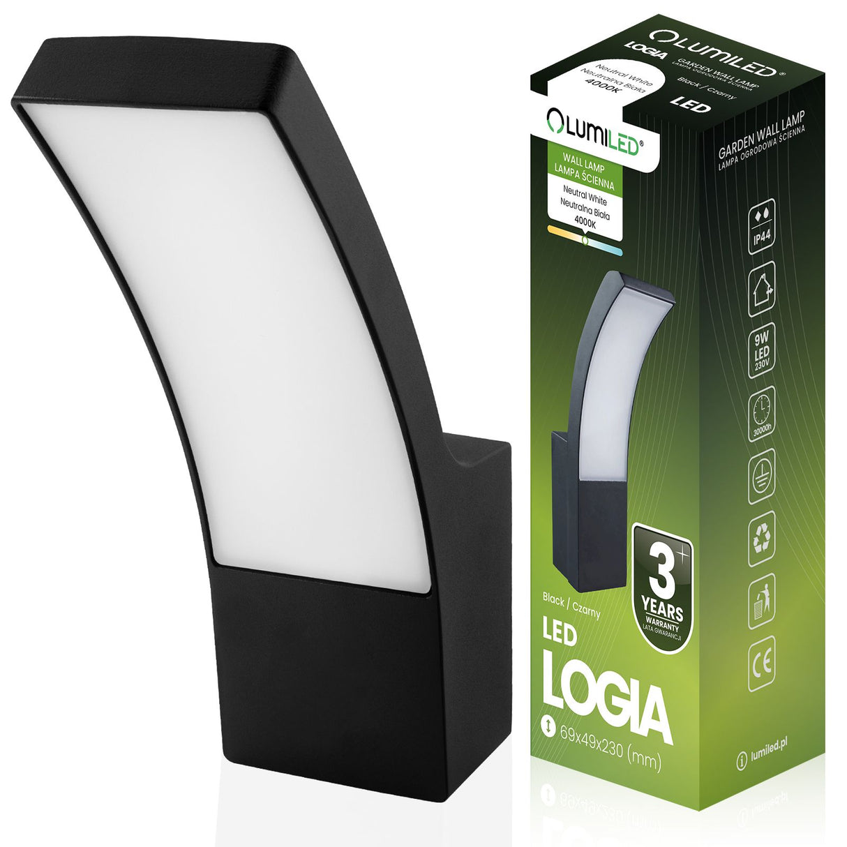LED Buitenwandlamp 10W – Zwart, 4000K, IP44